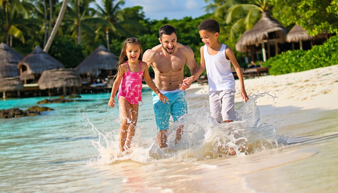 Family enjoying Aquaventure World’s private beach